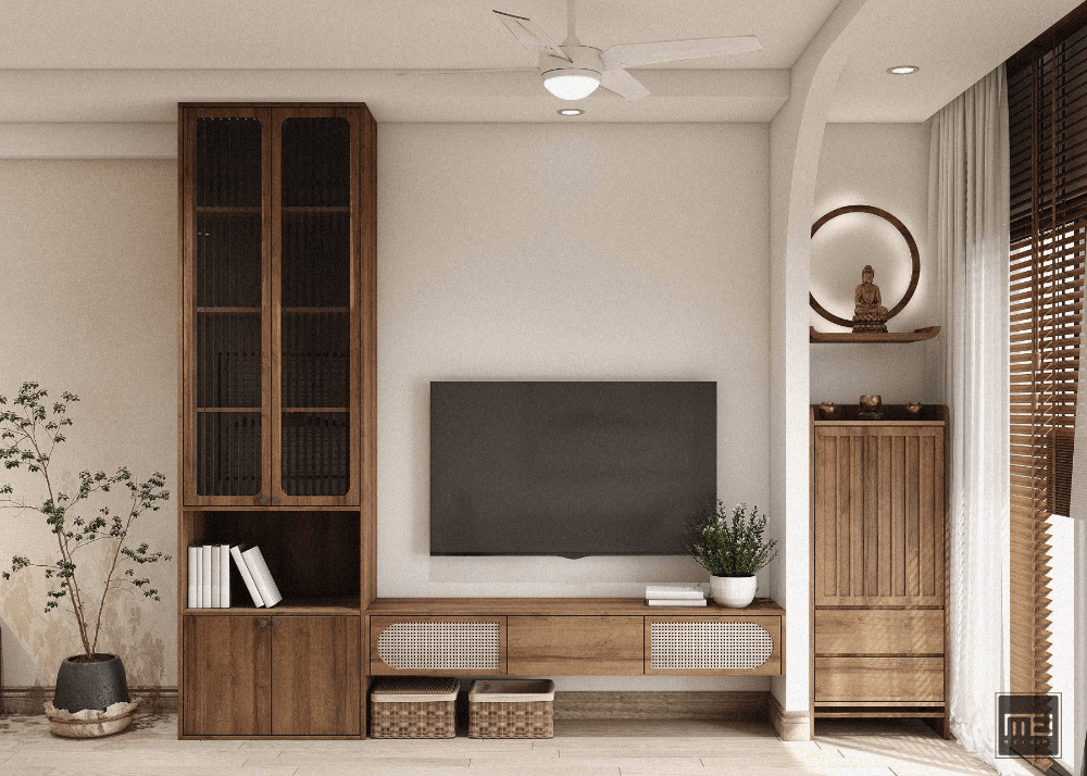 Thiết kế nội thất kệ tv phong cách wabi sabi