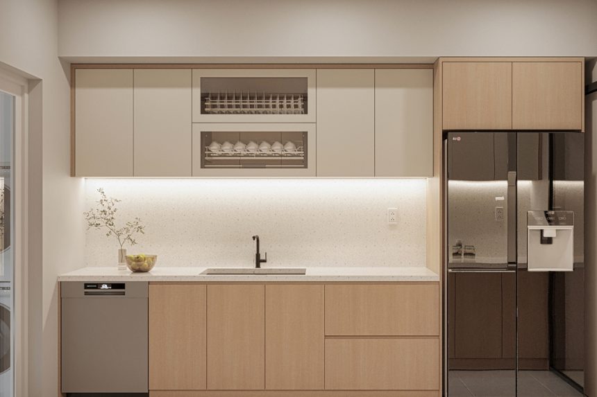 Phòng bếp liền khách chung cư Sài Gòn Pearl