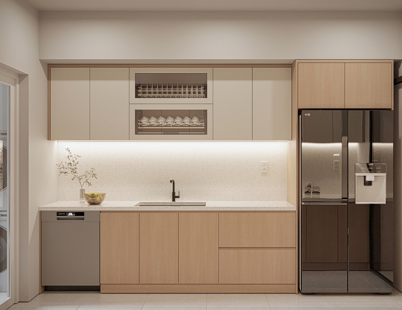 Phòng bếp liền khách chung cư Sài Gòn Pearl