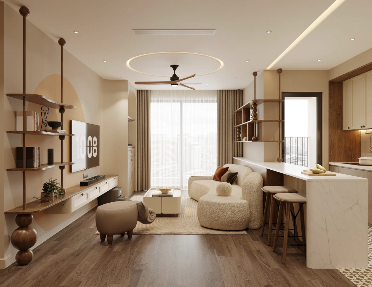 Thiết kế phòng khách Japandi hiện đại