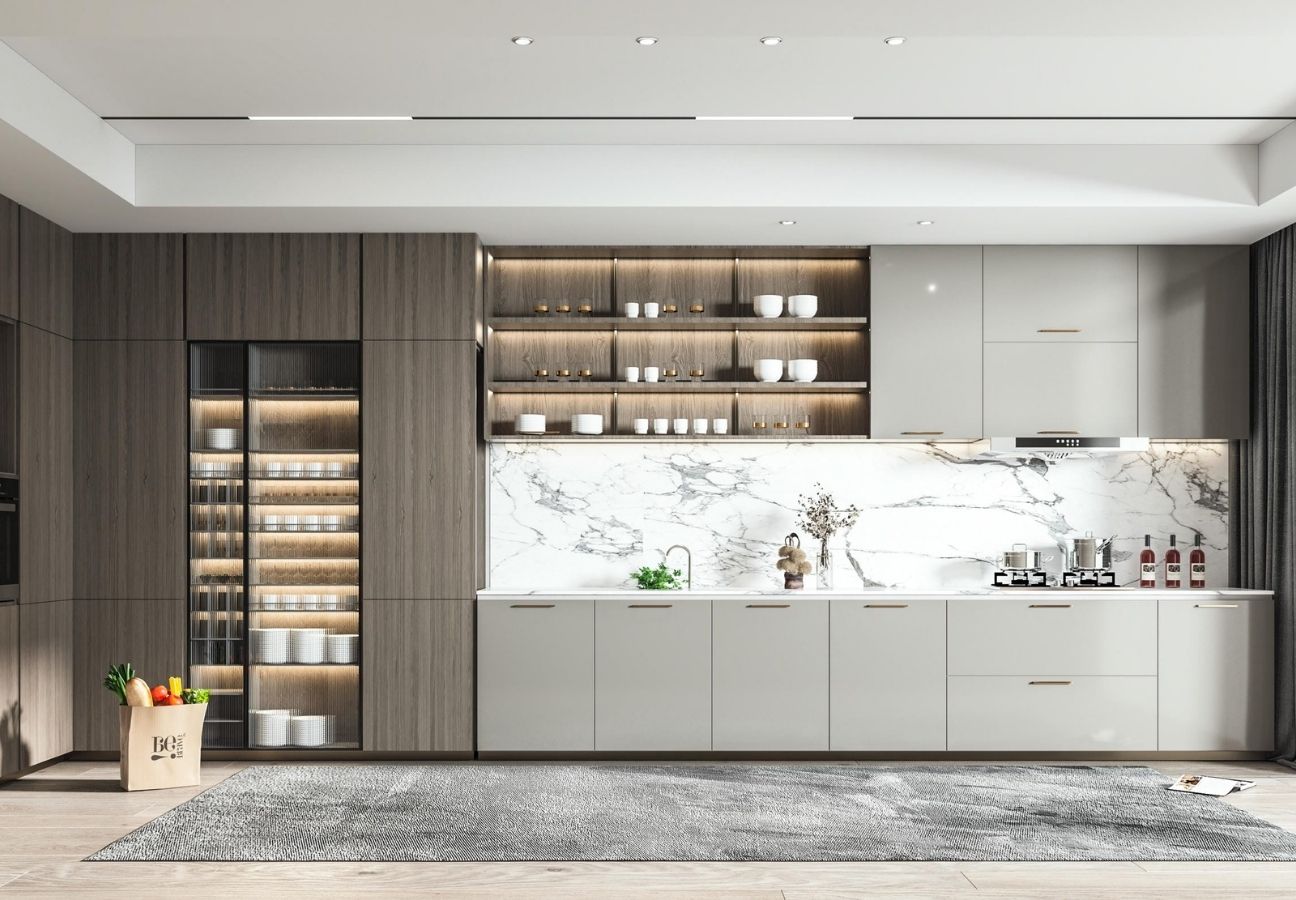 Tủ bếp gỗ MDF vân gỗ